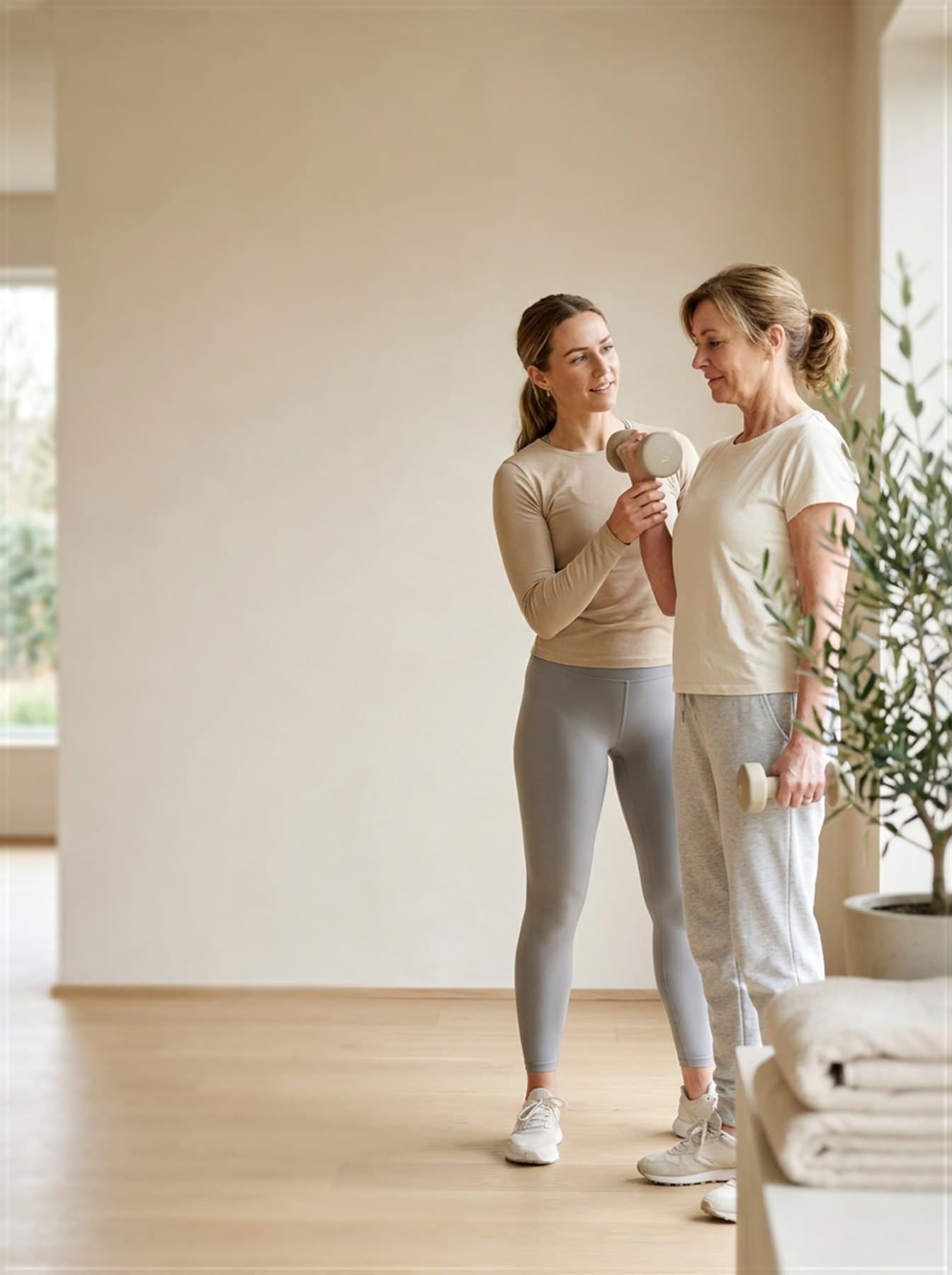 Personal Training bei Aleva – Trainerin und Kundin mit Kurzhanteln